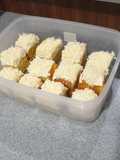 Soft cake with cheddar and swiss meringue buttercream