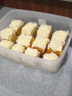 A picture of Soft cake with cheddar and swiss meringue buttercream.