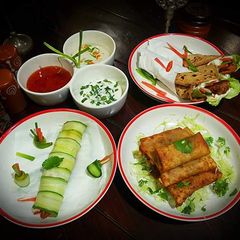 Rajma Tikki Kathi Rolls,Cucumber Veggie Rolls, Soya spring Rolls with Chili Paneer Noodles A picture of Rajma Tikki Kathi Rolls,Cucumber Veggie Rolls, Soya spring Rolls with Chili Paneer Noodles.