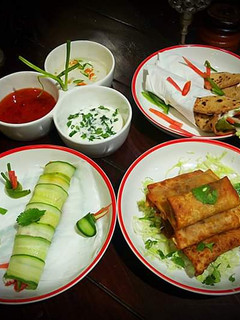A picture of Rajma Tikki Kathi Rolls,Cucumber Veggie Rolls, Soya spring Rolls with Chili Paneer Noodles.