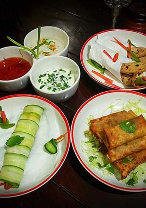 A picture of Rajma Tikki Kathi Rolls,Cucumber Veggie Rolls, Soya spring Rolls with Chili Paneer Noodles.