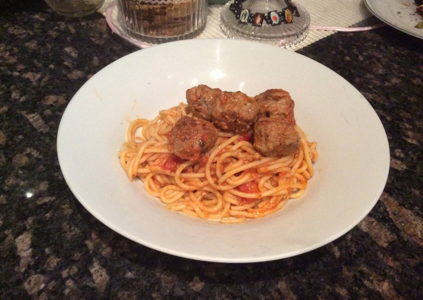 Tuscan meatballs with spaghetti