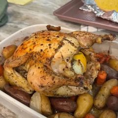 A picture of Roast Chicken with Vegetables.