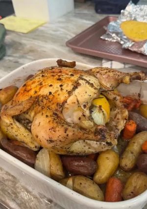 A picture of Roast Chicken with Vegetables.