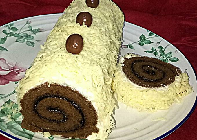 Bolu Gulung Coklat Keju / Choco Cheese Sponge Roll Cake