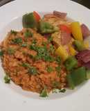 Lentil porridge with sweet peppered chicken breast