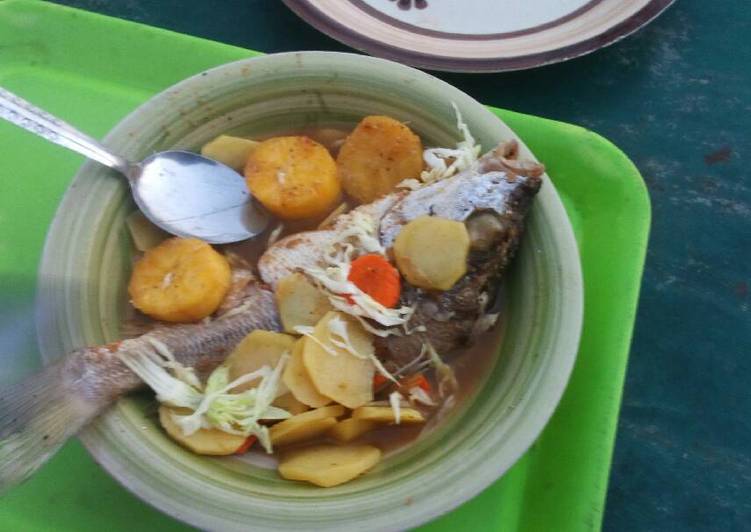 Homemade Potato and Plantain fish Pepper soup