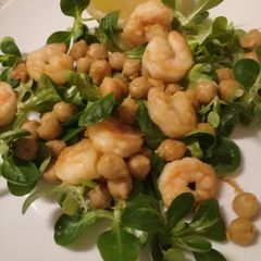 A picture of Warm chickpea and prawn salad.