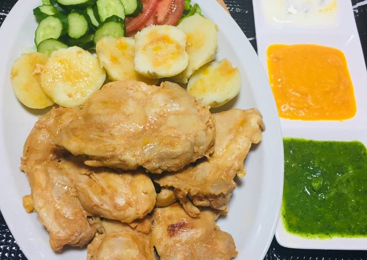 Filetes de pollo anticuchado con Papas Doradas!