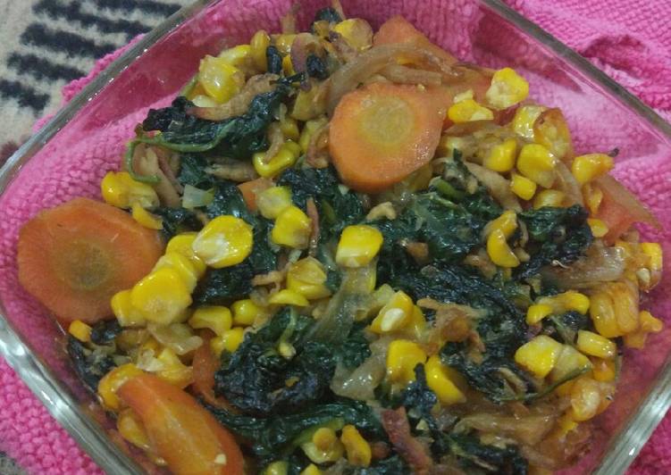 Resep Tumis Bayam Jagung Wortel Teri, Enak Banget