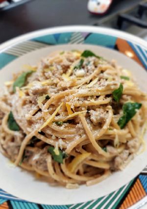 A picture of Creamy Mediterranean Turkey Sausage Pasta.