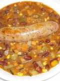 Red kidney bean soup with vegetables and homemade italian sausages
