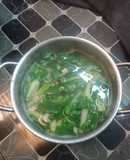 Canh cải thìa nấu tôm khô, giừng