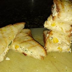 Curd paneer and corn sandwich A picture of Curd paneer and corn sandwich.