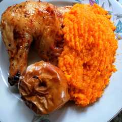 Pollo al horno con puré de zanahoria, zapallo y boniato-レシピのメイン写真