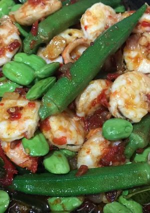 Foto resep Sambal udang petai dengan okra