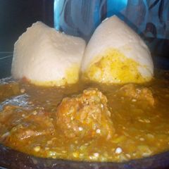 A picture of Semovita with okro soup.