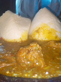 A picture of Semovita with okro soup.
