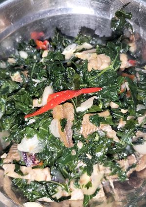 Foto resep Tumis daun singkong + ikan asin