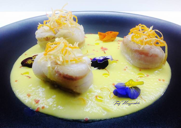 Ricette Rana Pescatrice Lardellata Con Crema Di Cavolfiore E Zafferano E Fiori Eduli
