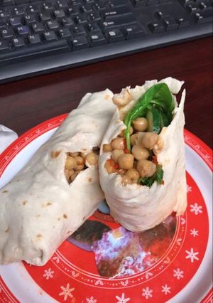A picture of Vegan sweet chili "chicken" wrap.