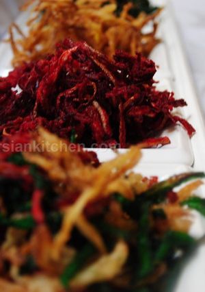 A picture of Crispy-colourful fried onions (Persian piaz dagh).