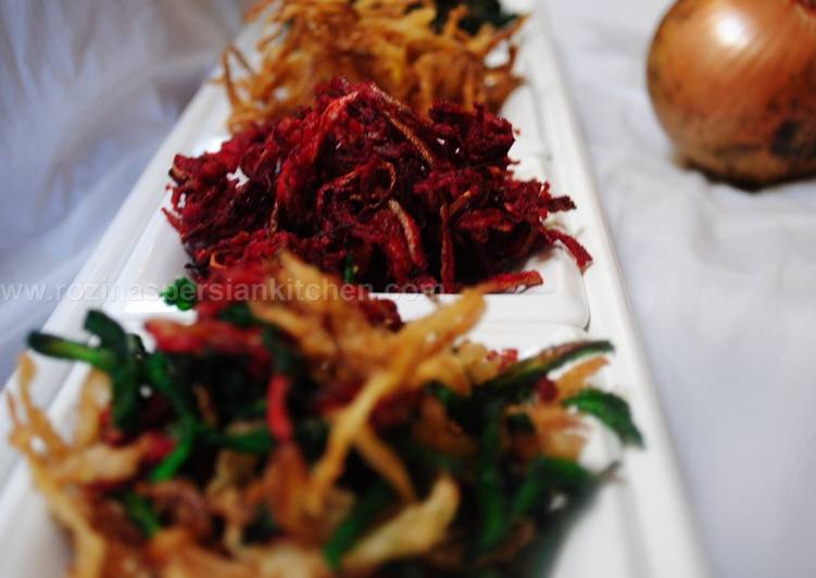 Step-by-Step Guide to Prepare Homemade Crispy-colourful fried onions (Persian piaz dagh)