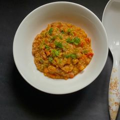 A picture of Chola’r Dal or Chana Dal Qeema Curry -for lunch in Thakurbari style.