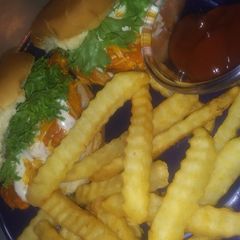 Buffalo chicken sliders A picture of Buffalo chicken sliders.