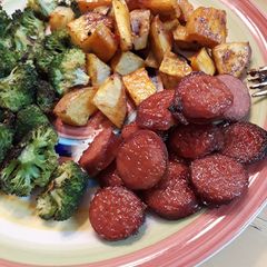A picture of Roasted Sweet Potato and BBQ Kielbasa - Sheet Pan.