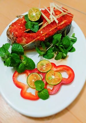 Hình của món Cá hấp sốt ớt.