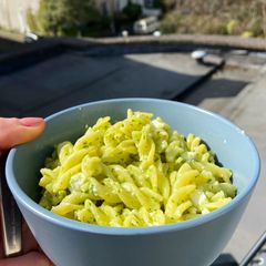 A picture of Nutty Wild garlic pesto and feta pasta 🍝.