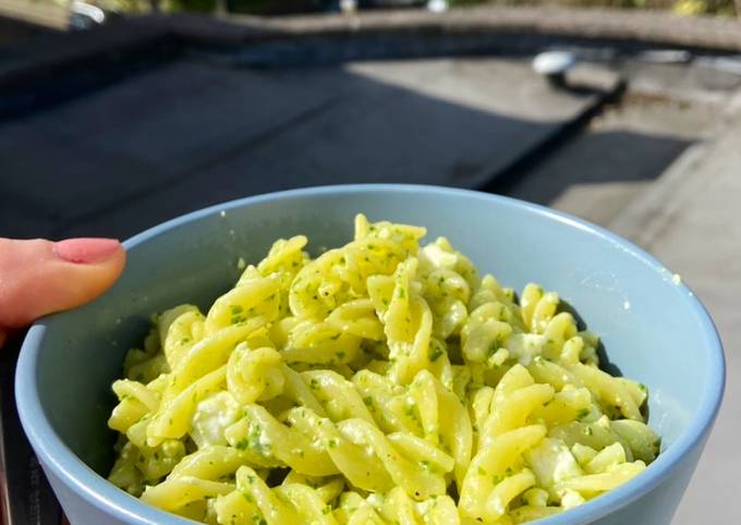 Simple Way to Prepare Ultimate Nutty Wild garlic pesto and feta pasta 🍝