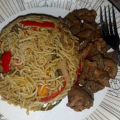 Stir fry pasta with offal pepper soup A picture of Stir fry pasta with offal pepper soup.