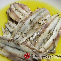 A picture of Gavros (anchovies) in vinegar.