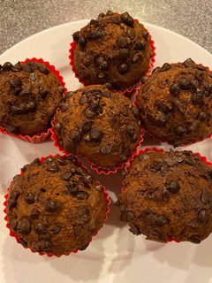 A picture of Banana chocolate chips muffins.