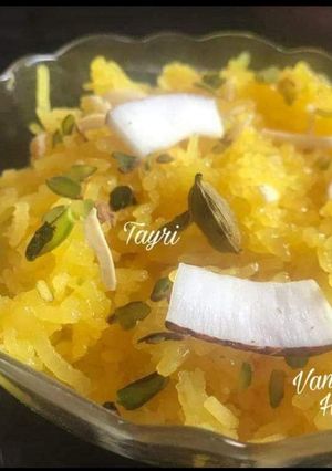 A picture of Tehri(Sweet Rice) Traditional Sindhi Rice served during weddings.
