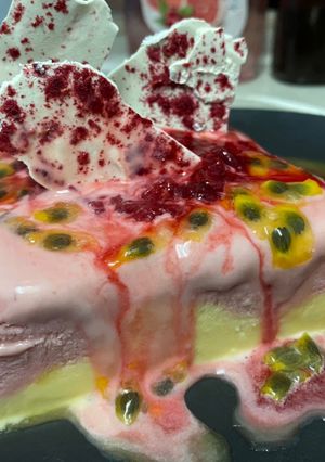 A picture of Passionfruit and Raspberry Semifreddo.