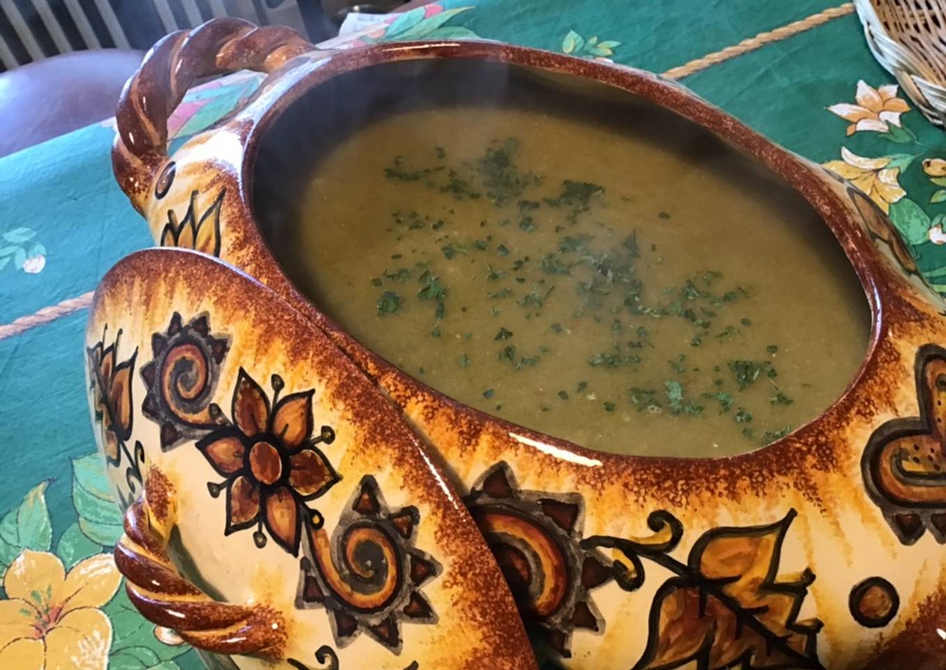 Potage courge mini,poireaux et tomates