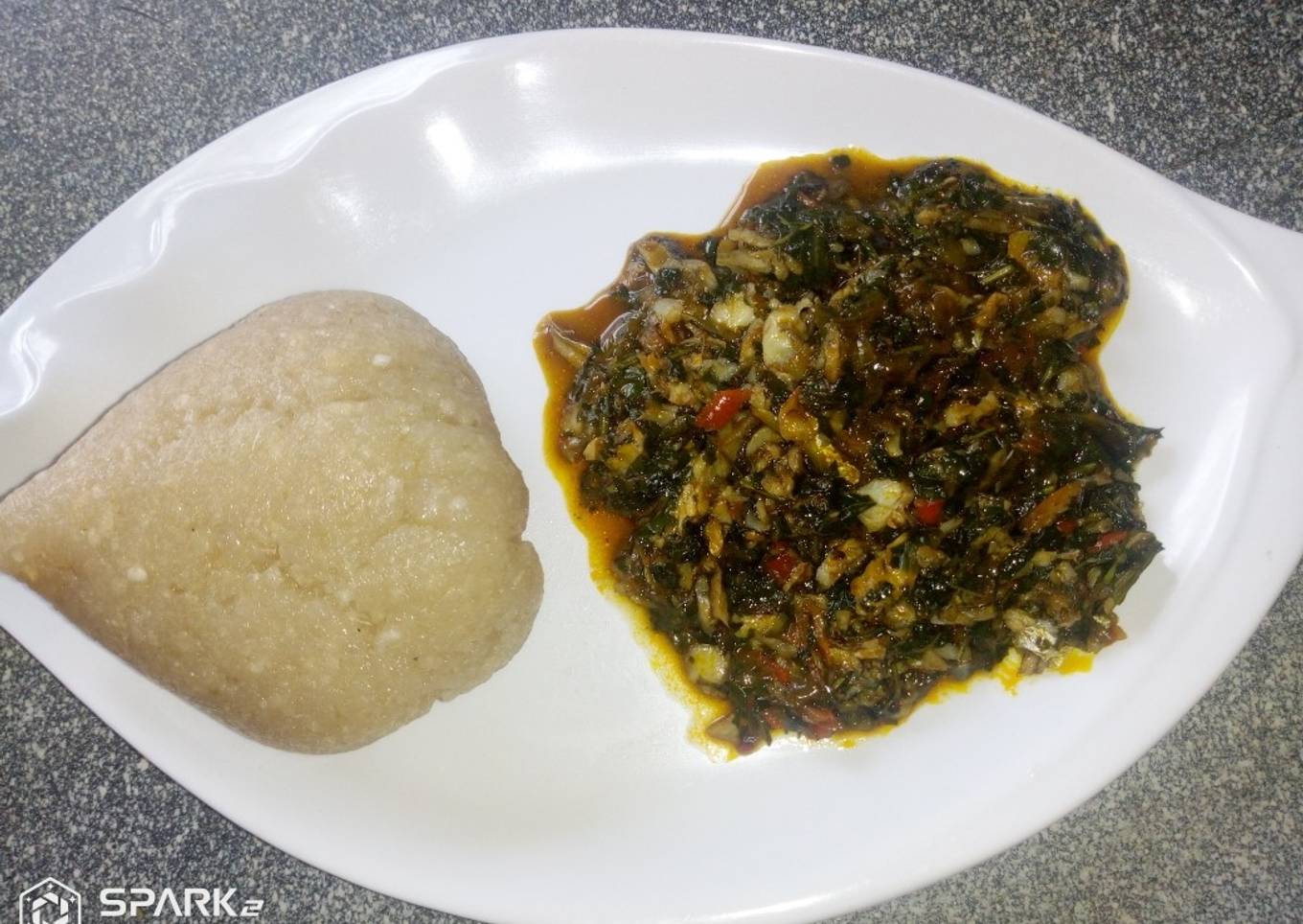 Eba and bitter leaf soup