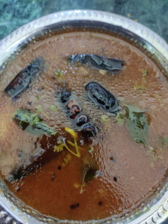 A picture of Tamarind rasam in Telangana style.