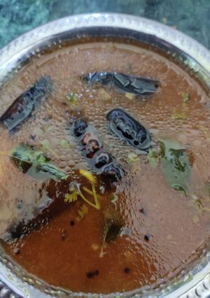 A picture of Tamarind rasam in Telangana style.