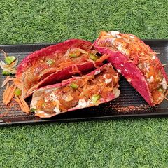 Beetroot tacos with rajma tikki A picture of Beetroot tacos with rajma tikki.