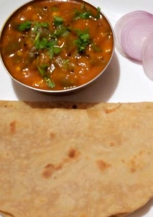 A picture of Roti and capsicum sabzi.