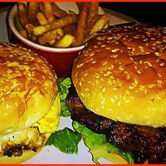 A picture of Tex's Egg & Bacon Cheeseburgers 🐷 🍔🐄🍳🧀.