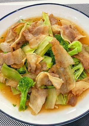 A picture of Stir Fried Broccoli With Pork Belly Sliced.