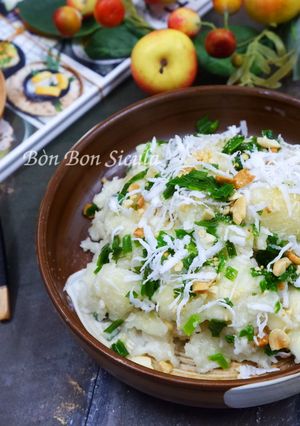 Hình của món Khoai Mì Quết Mỡ Hành.