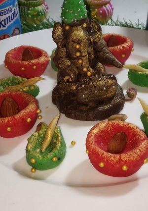 A picture of Kaju coconut Diyas.