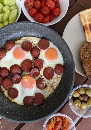 A picture of Turkish Sausage & Eggs (Sucuklu Yumurta).