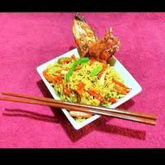 A picture of Chinese Fried Rice with Peppered Oven Grilled Chicken.